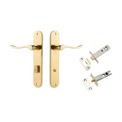 Door Lever Stirling Oval Privacy Pair Polished Brass CTC85mm H240xW40xP64mm Privacy Kit Tube Latch Split Cam 'T' Striker Polished Brass Backset 60mm, Privacy Bolt Round Bolt Polished Brass Backset 60mm in Polished Brass