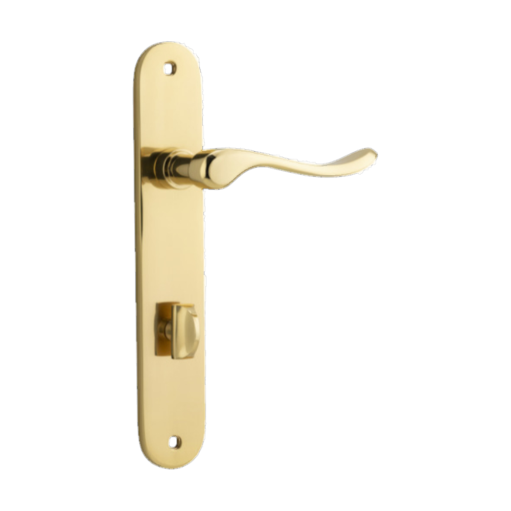 Door Lever Stirling Oval Privacy Pair Polished Brass CTC85mm H240xW40xP64mm in Polished Brass