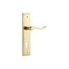 Door Lever Stirling Stepped Euro Pair Polished Brass CTC85mm H237xW50xP64mm in Polished Brass