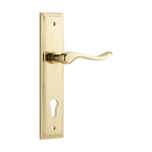 Door Lever Stirling Stepped Euro Pair Polished Brass CTC85mm H237xW50xP64mm in Polished Brass