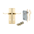 Door Lever Stirling Stepped Euro Pair Polished Brass CTC85mm H237xW50xP64mm Entrance Kit Mortice Lock Euro Polished Brass CTC85mm Backset 60mm, Euro Cylinder Key Thumb 6 Pin Polished Brass L70mm KA1 in Polished Brass