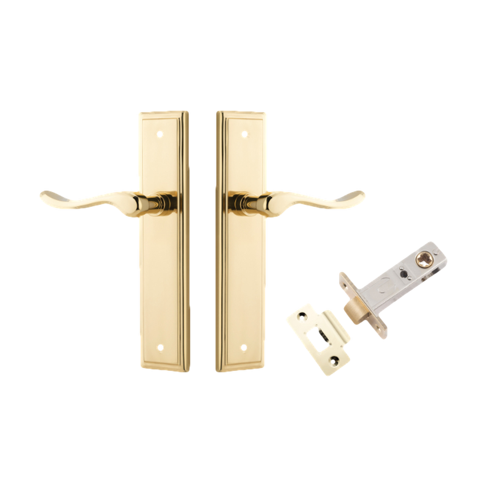 Door Lever Stirling Stepped Latch Pair Polished Brass H237xW50xP64mm Passage Kit Tube Latch Split Cam 'T' Striker Polished Brass Backset 60mm in Polished Brass