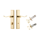 Door Lever Stirling Stepped Privacy Pair Polished Brass CTC85mm H237xW50xP64mm Privacy Kit Tube Latch Split Cam 'T' Striker Polished Brass Backset 60mm, Privacy Bolt Round Bolt Polished Brass Backset 60mm in Polished Brass