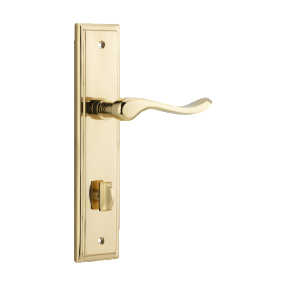 Door Lever Stirling Stepped Privacy Pair Polished Brass CTC85mm H237xW50xP64mm in Polished Brass