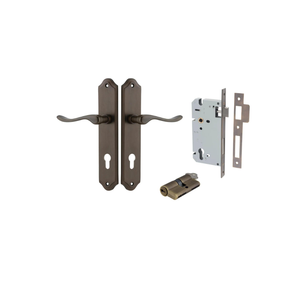Door Lever Sarlat Rectangular Euro Signature Brass CTC85mm H240xW38xP55mm Entrance Kit, Mortice Lock Euro Signature Brass CTC85mm Backset 60mm, Euro Cylinder Dual Function 5 Pin Signature Brass L65mm KA1 in Signature Brass