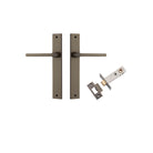 Pair of Iver Baltimore lever door handles on rectangular backplates, polished metal finish, modern and sleek design for interior doors