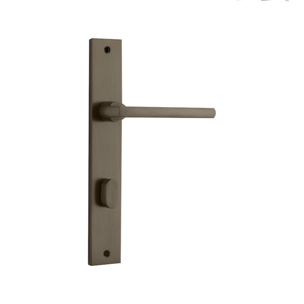 Pair of Iver Baltimore lever door handles on rectangular backplates, featuring a sleek, modern design suitable for interior doors.