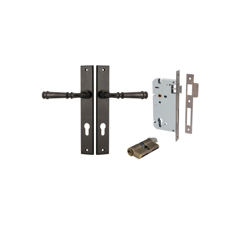Door Lever Verona Rectangular Euro Signature Brass CTC85mm H240xW38xP59mm Entrance Kit, Mortice Lock Euro Signature Brass CTC85mm Backset 60mm, Euro Cylinder Dual Function 5 Pin Signature Brass L65mm KA1 in Signature Brass
