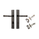 Door Lever Verona Rectangular Privacy Signature Brass CTC85mm H240xW38xP59mm Inbuilt Privacy Kit, Tube Latch Split Cam 'T' Striker Signature Brass Backset 60mm, Privacy Bolt Round Bolt Signature Brass Backset 60mm in Signature Brass