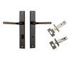 Door Lever Annecy Rectangular Privacy Signature Brass CTC85mm H240xW38xP65mm Inbuilt Privacy Kit, Tube Latch Split Cam 'T' Striker Signature Brass Backset 60mm, Privacy Bolt Round Bolt Signature Brass Backset 60mm in Signature Brass