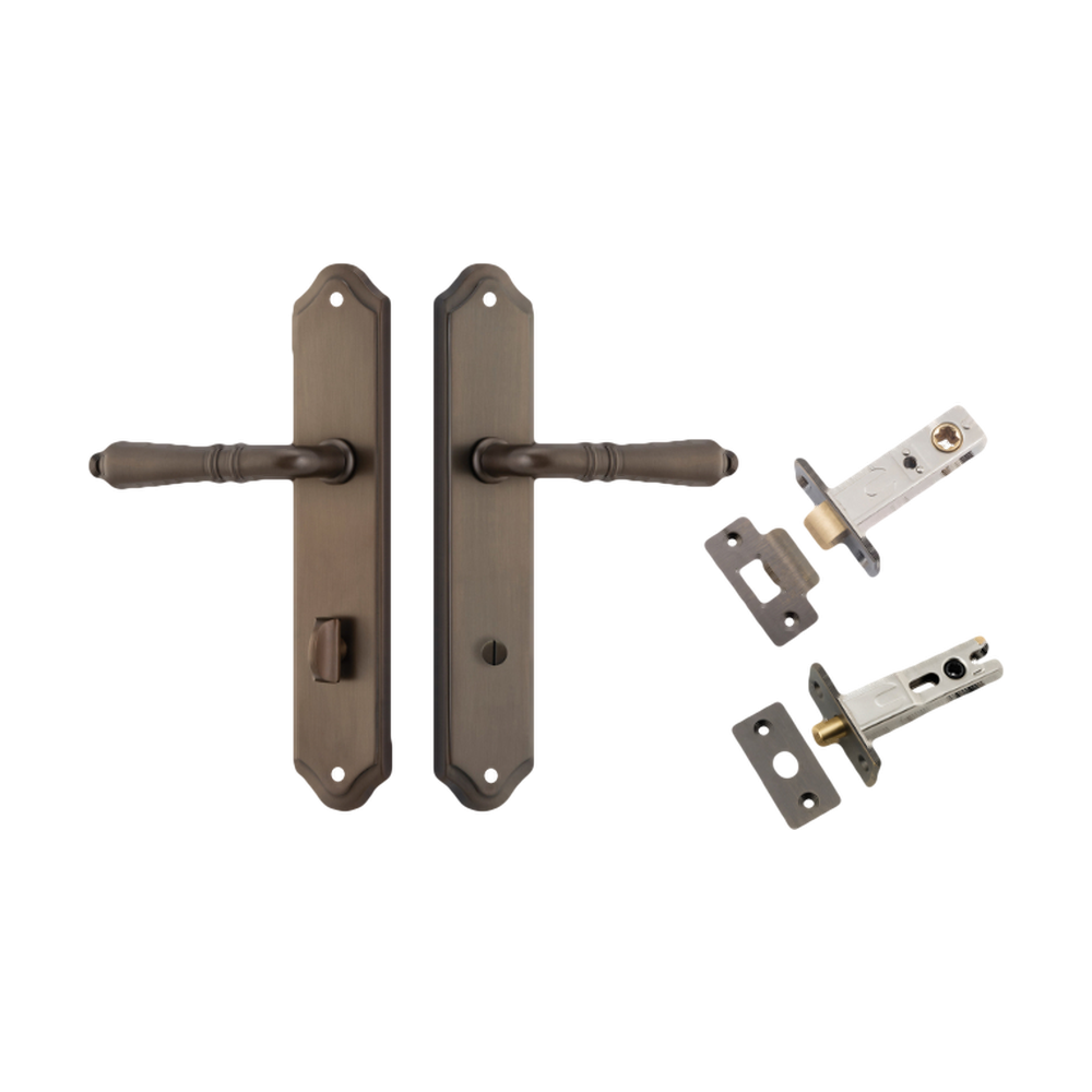 Door Lever Sarlat Shouldered Privacy Signature Brass CTC85mm H250xW48xP57mm Privacy Kit Tube Latch Split Cam 'T' Striker Signature Brass Backset 60mm, Privacy Bolt Round Bolt Signature Brass Backset 60mm in Signature Brass