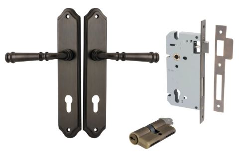 Door Lever Verona Shouldered Euro Signature Brass CTC85mm H240xW50xP59mm Entrance Kit Mortice Lock Euro Signature Brass CTC85mm Backset 60mm, Euro Cylinder Dual Function 5 Pin Signature Brass L65mm KA1 in Signature Brass
