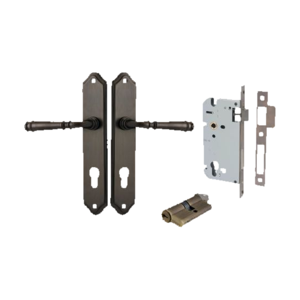 Door Lever Verona Shouldered Euro Signature Brass CTC85mm H240xW50xP59mm Entrance Kit Mortice Lock Euro Signature Brass CTC85mm Backset 60mm, Euro Cylinder Dual Function 5 Pin Signature Brass L65mm KA1 in Signature Brass