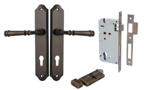 Door Lever Verona Shouldered Euro Signature Brass CTC85mm H240xW50xP59mm Entrance Kit Mortice Lock Euro Signature Brass CTC85mm Backset 60mm, Euro Cylinder Key Thumb 6 Pin Signature Brass L70mm KA1 in Signature Brass