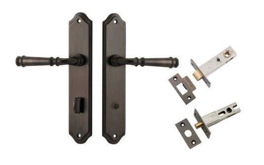 Door Lever Verona Shouldered Privacy Signature Brass CTC85mm H240xW50xP59mm Inbuilt Privacy Kit Tube Latch Split Cam 'T' Striker Signature Brass Backset 60mm, Privacy Bolt Round Bolt Signature Brass Backset 60mm in Signature Brass