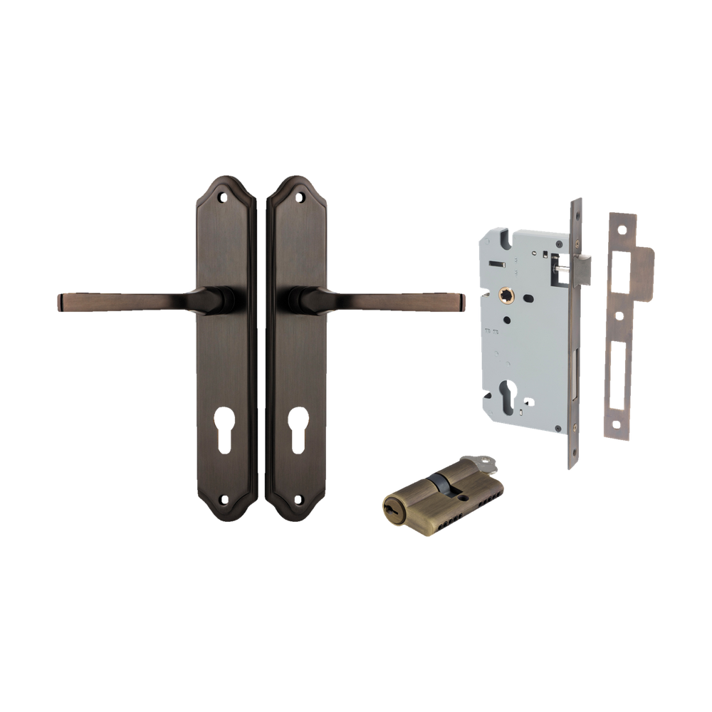 Door Lever Annecy Shouldered Euro Signature Brass CTC85mm H240xW50xP65mm Entrance Kit Mortice Lock Euro Signature Brass CTC85mm Backset 60mm, Euro Cylinder Dual Function 5 Pin Signature Brass L65mm KA1 in Signature Brass