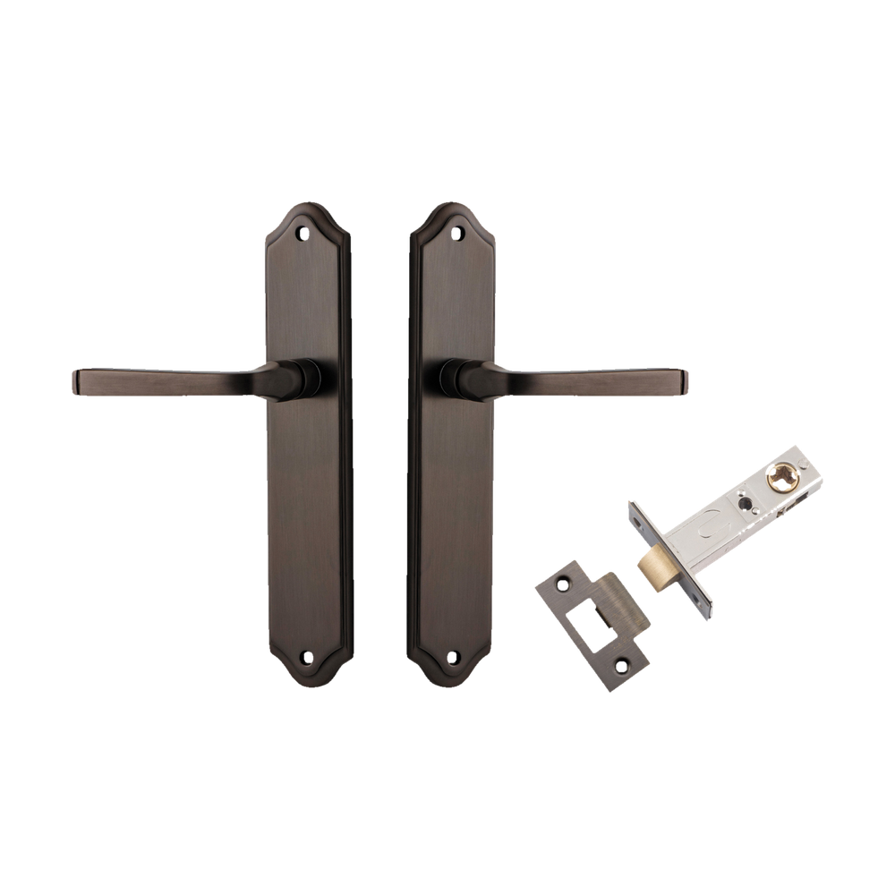 Door Lever Annecy Shouldered Latch Signature Brass H240xW50xP65mm Passage Kit Tube Latch Split Cam 'T' Striker Signature Brass Backset 60mm in Signature Brass