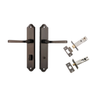 Door Lever Annecy Shouldered Privacy Signature Brass CTC85mm H240xW50xP65mm Inbuilt Privacy Kit Tube Latch Split Cam 'T' Striker Signature Brass Backset 60mm, Privacy Bolt Round Bolt Signature Brass Backset 60mm in Signature Brass