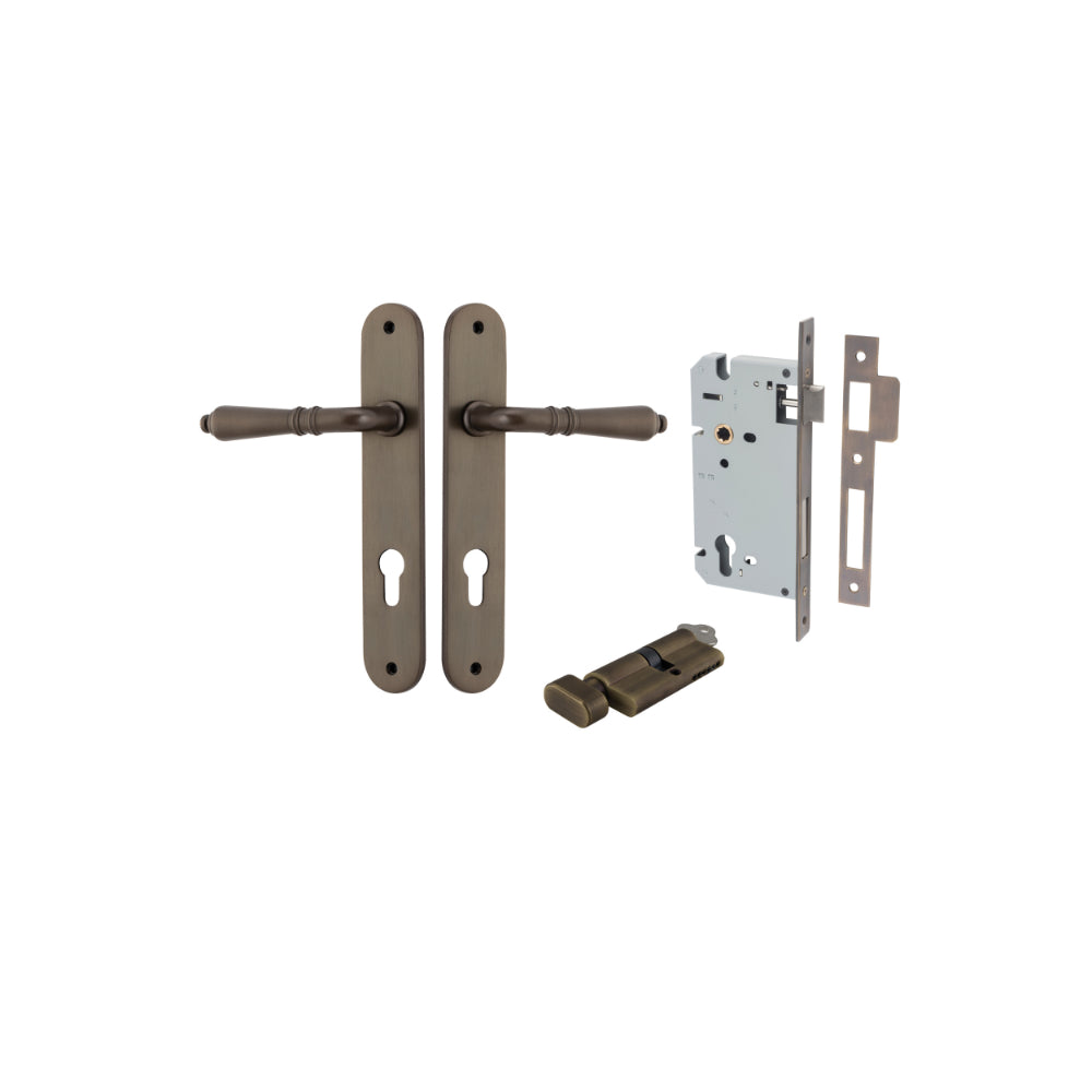 Door Lever Sarlat Oval Euro Signature Brass CTC85mm H240xW40xP55mm Entrance Kit Mortice Lock Euro Signature Brass CTC85mm Backset 60mm, Euro Cylinder Key Thumb 6 Pin Signature Brass L70mm KA1 in Signature Brass