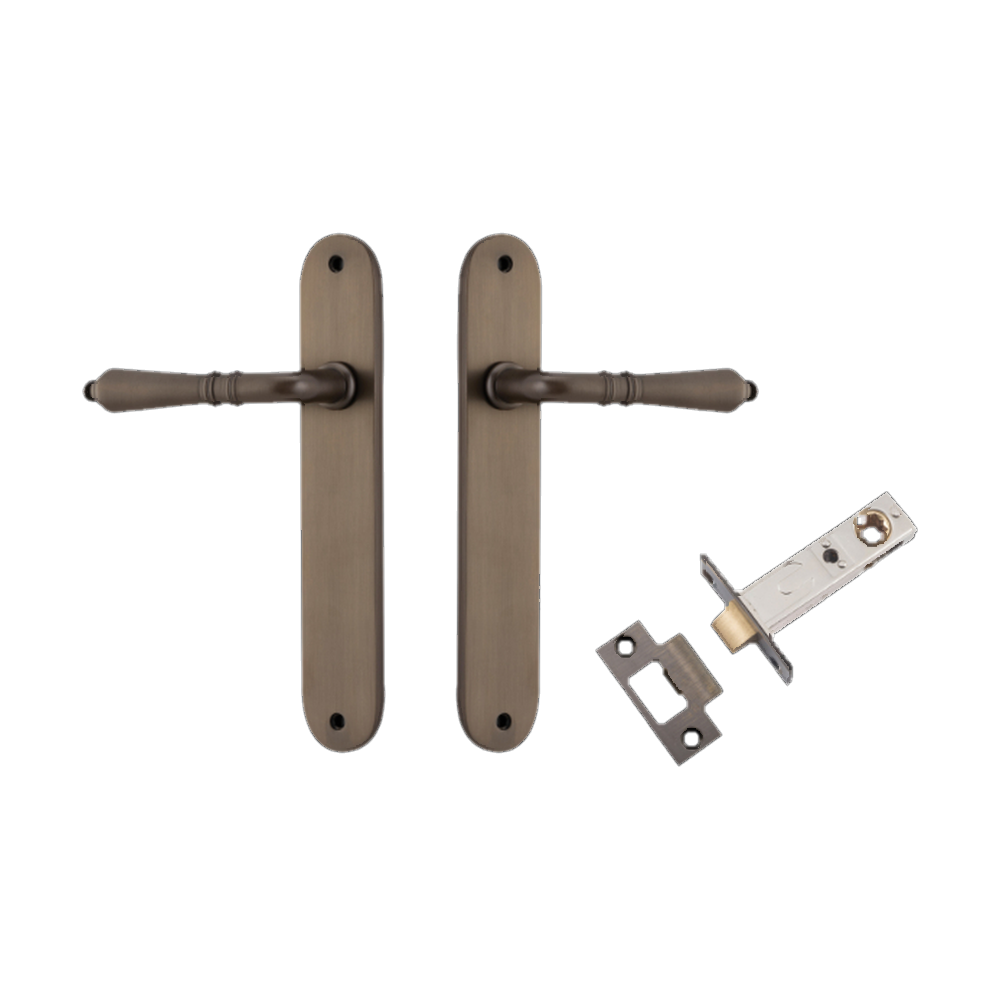 Door Lever Sarlat Oval Latch Signature Brass H240xW40xP55mm Passage Kit Tube Latch Split Cam 'T' Striker Signature Brass Backset 60mm in Signature Brass