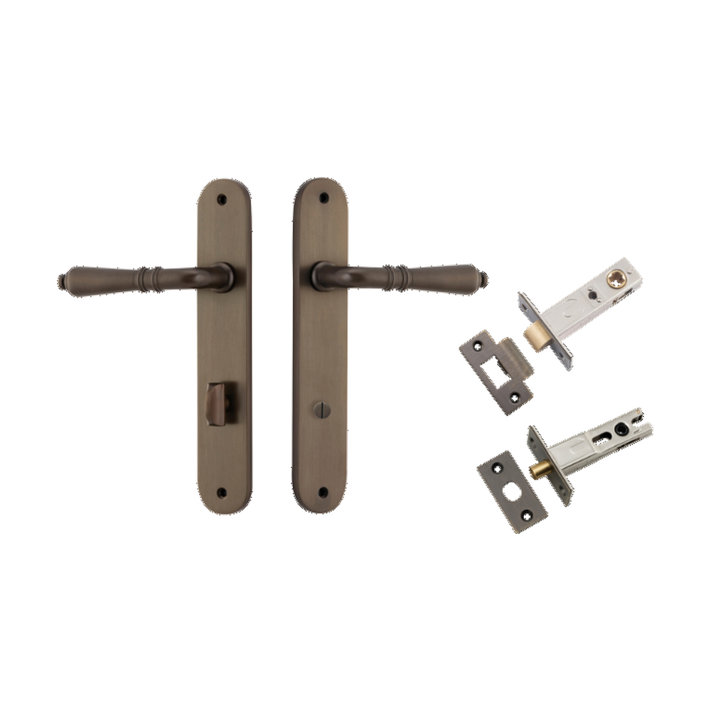 Door Lever Sarlat Oval Privacy Signature Brass CTC85mm H240xW40xP55mm Privacy Kit Tube Latch Split Cam 'T' Striker Signature Brass Backset 60mm, Privacy Bolt Round Bolt Signature Brass Backset 60mm in Signature Brass