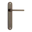Pair of Iver Baltimore lever door handles on oval backplates, featuring a sleek lever design and polished finish.