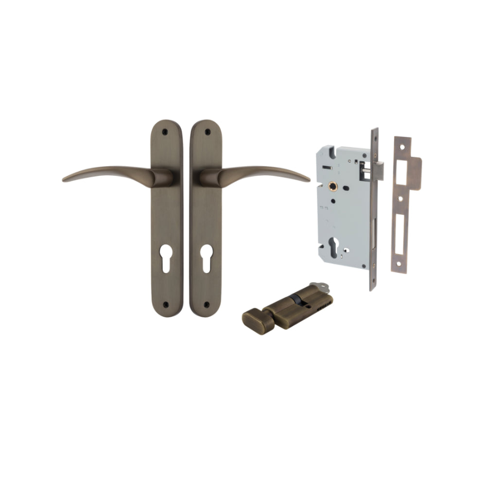 Door Lever Oxford Oval Euro Signature Brass CTC85mm H240xW40xP60mm Entrance Kit Mortice Lock Euro Signature Brass CTC85mm Backset 60mm, Euro Cylinder Key Thumb 6 Pin Signature Brass L70mm KA1 in Signature Brass
