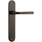 Pair of Iver Annecy lever handles with oval backplates, featuring polished chrome finish and elegant, modern design.