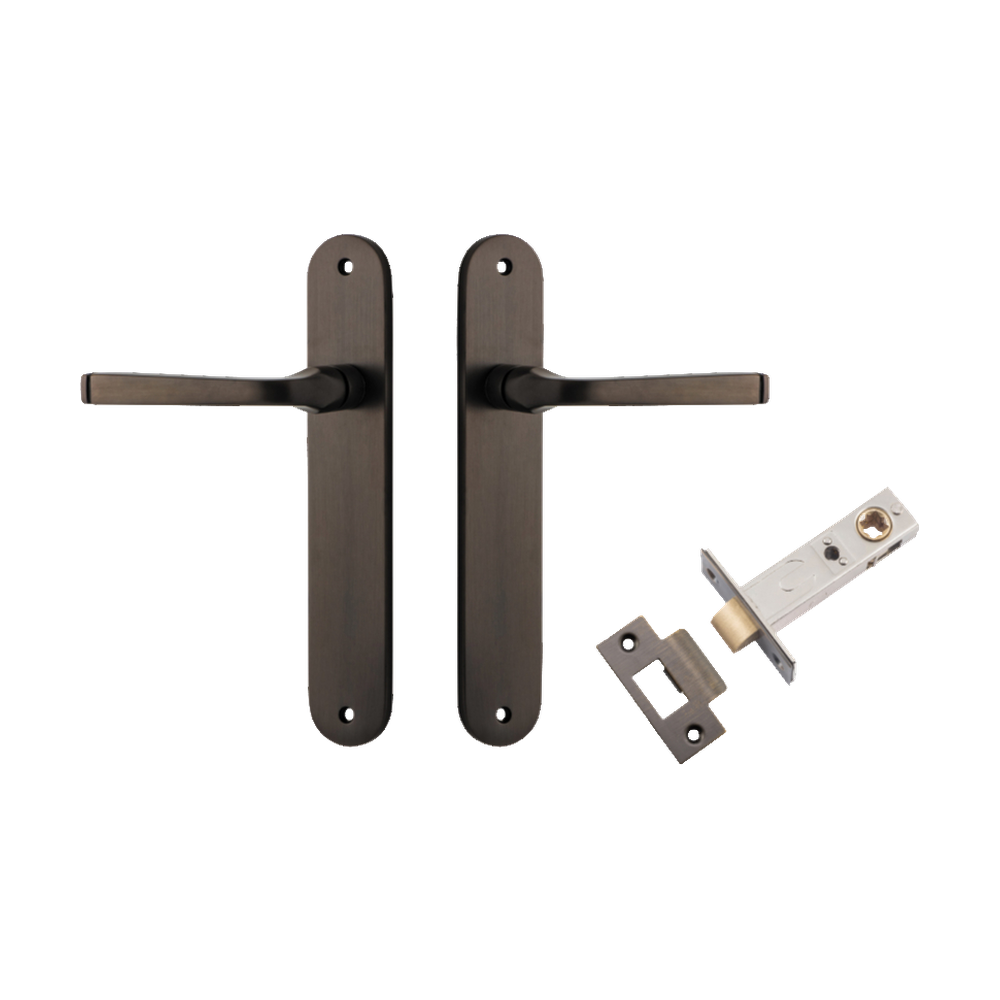 Door Lever Annecy Oval Latch Signature Brass H240xW40xP62mm Passage Kit Tube Latch Split Cam 'T' Striker Signature Brass Backset 60mm in Signature Brass