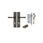 Pair of Iver Sarlat lever handle door pulls on stepped backplates, featuring a polished finish and modern design.
