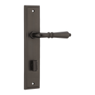 Pair of Iver Sarlat lever door handles on stepped backplate, featuring a sleek, modern design with a polished finish.