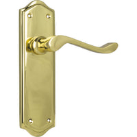 Door Lever Henley Latch Pair Polished Brass H180xW50xP58mm in Polished Brass