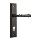 Pair of Iver Verona lever handles on stepped backplates, showcasing elegant architectural hardware design in a natural finish.