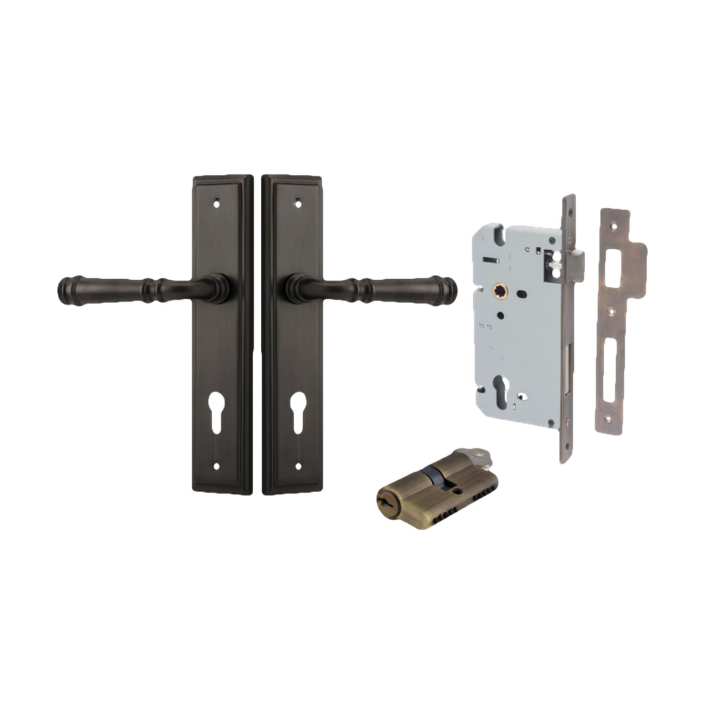 Door Lever Verona Stepped Euro Signature Brass CTC85mm H240xW50xP59mm Entrance Kit Mortice Lock Euro Signature Brass CTC85mm Backset 60mm, Euro Cylinder Dual Function 5 Pin Signature Brass L65mm KA1 in Signature Brass