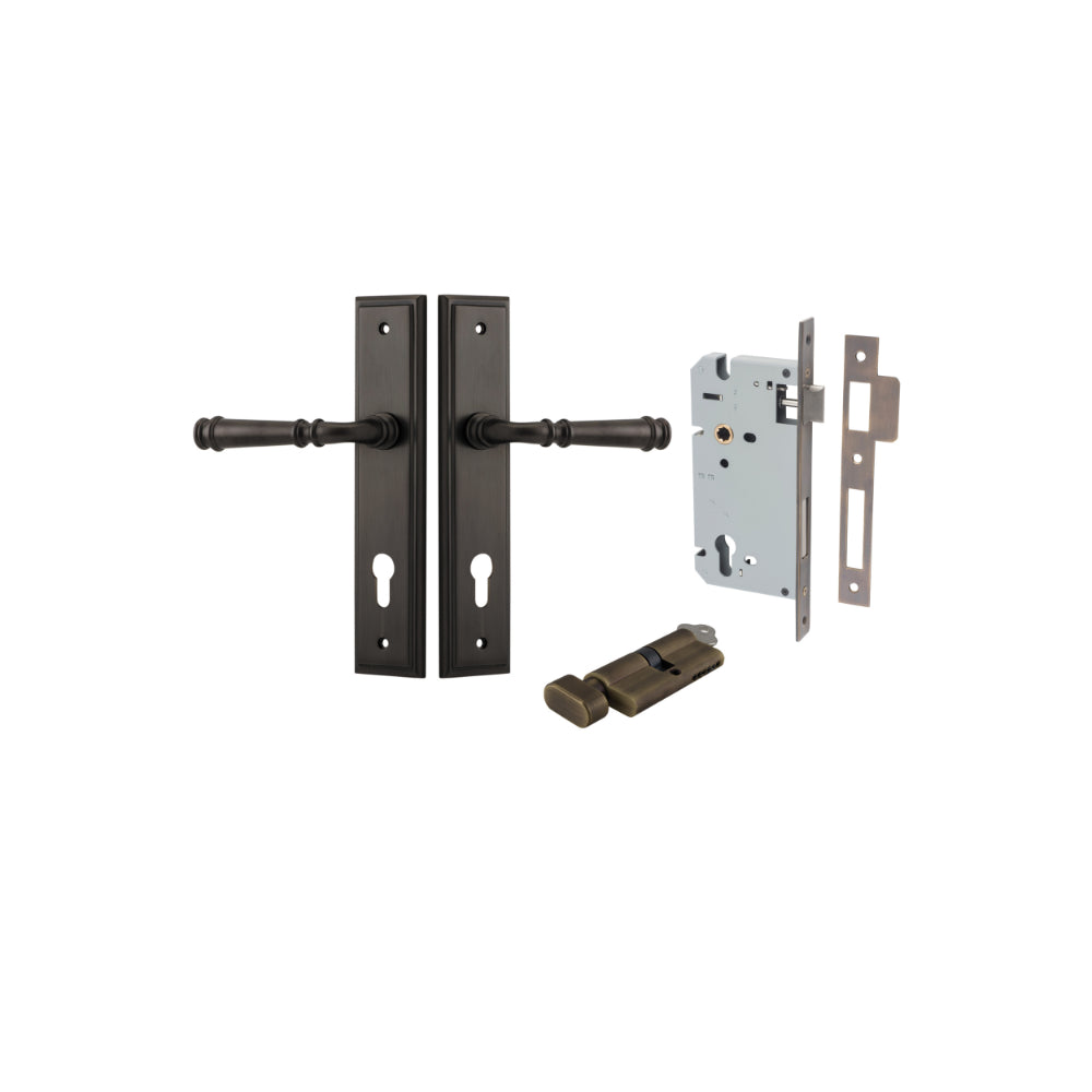 Door Lever Verona Stepped Euro Signature Brass CTC85mm H240xW50xP59mm Entrance Kit Mortice Lock Euro Signature Brass CTC85mm Backset 60mm, Euro Cylinder Key Thumb 6 Pin Signature Brass L70mm KA1 in Signature Brass
