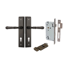 Pair of Iver Verona lever handles with stepped backplate, architectural hardware for doors, shown in a close-up image.