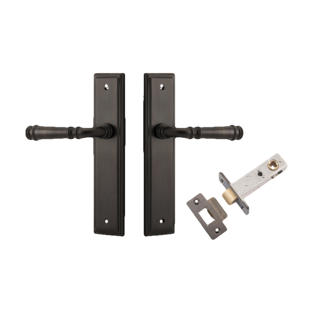 Door Lever Verona Stepped Latch Signature Brass H240xW50xP59mm Passage Kit Tube Latch Split Cam 'T' Striker Signature Brass Backset 60mm in Signature Brass