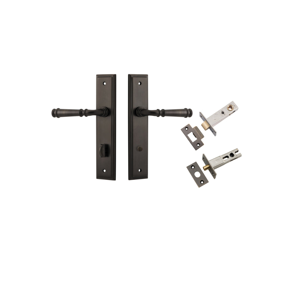Door Lever Verona Stepped Privacy Signature Brass CTC85mm H240xW50xP59mm Inbuilt Privacy Kit Tube Latch Split Cam 'T' Striker Signature Brass Backset 60mm, Privacy Bolt Round Bolt Signature Brass Backset 60mm in Signature Brass