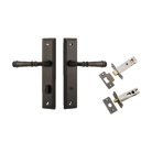 Pair of Iver Verona lever handles on stepped backplates, architectural hardware with a sleek, modern design for doors.