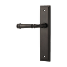 Pair of Iver Verona lever handles on stepped backplates, showcasing sleek architectural hardware design.