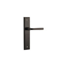 Pair of Iver Annecy lever door handles on stepped backplates, featuring polished metal finish and modern design.