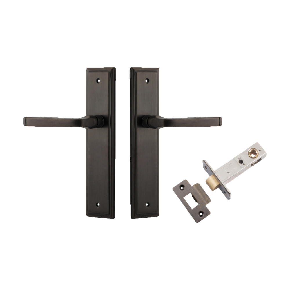 Door Lever Annecy Stepped Latch Signature Brass H240xW50xP65mm Passage Kit Tube Latch Split Cam 'T' Striker Signature Brass Backset 60mm in Signature Brass
