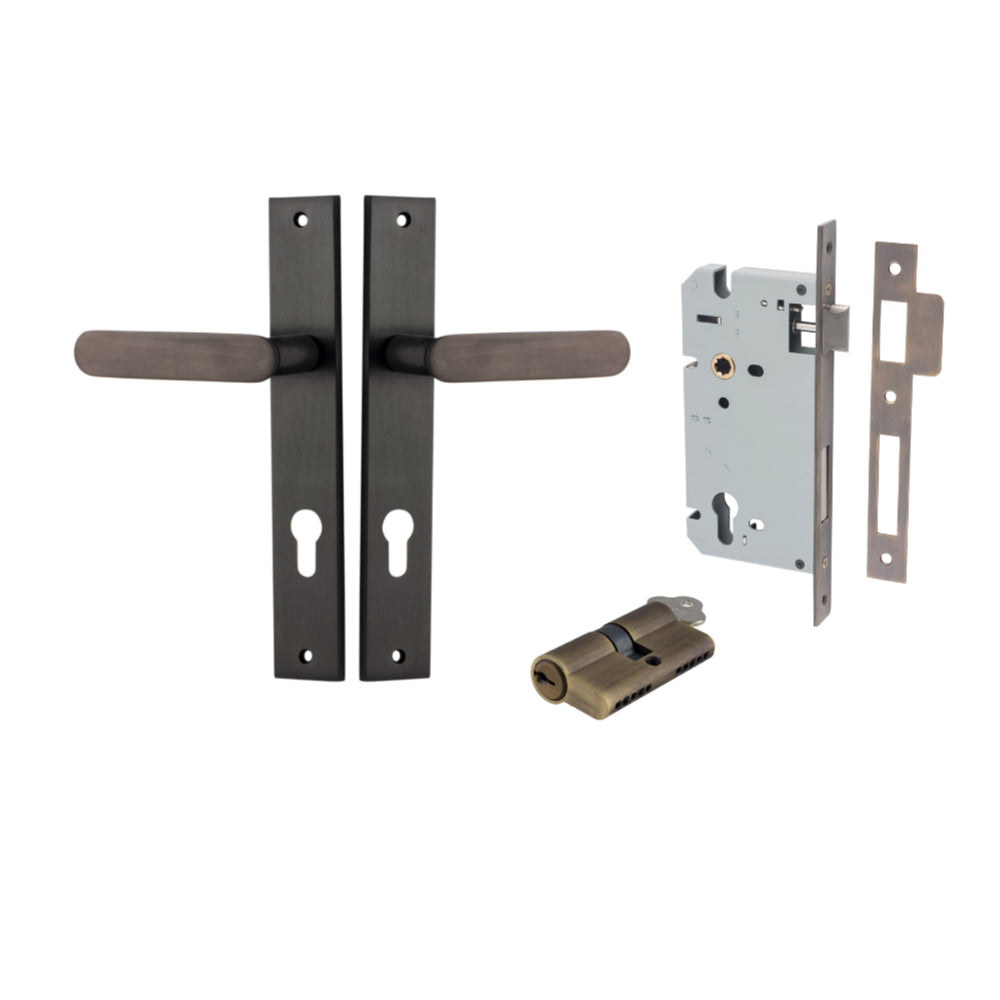 Door Lever Bronte Rectangular Euro Pair Signature Brass CTC85mm L117xP53mm BPH240xW38mm, Mortice Lock Euro Signature Brass CTC85mm Backset 60mm, Euro Cylinder Dual Function 5 Pin Signature Brass 65mm KA4 in Signature Brass