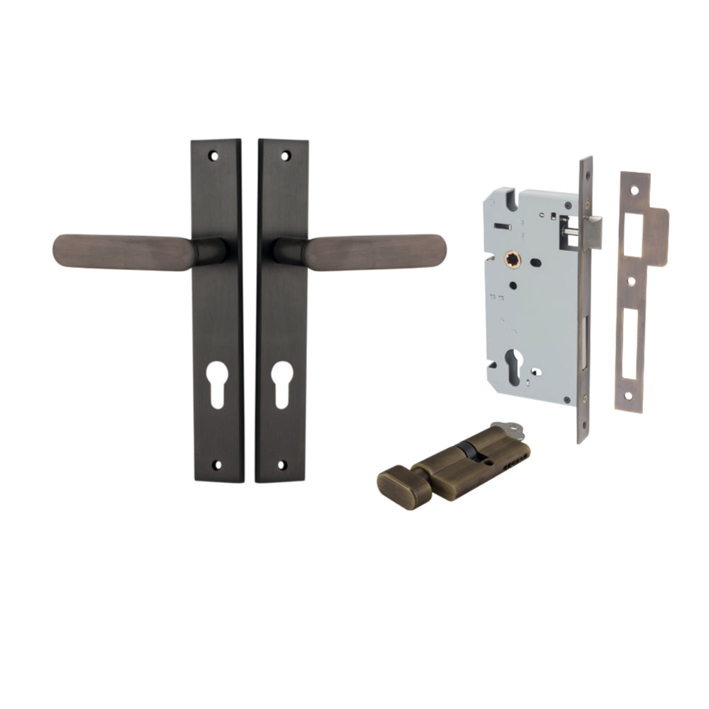 Door Lever Bronte Rectangular Euro Pair Signature Brass CTC85mm L117xP53mm BPH240xW38mm, Mortice Lock Euro Signature Brass CTC85mm Backset 60mm, Euro Cylinder Key Thumb 5 Pin Signature Brass 65mm KA4 in Signature Brass