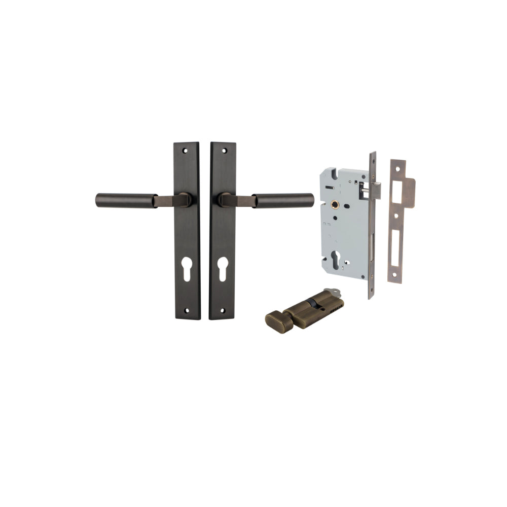 Door Lever Berlin Rectangular Euro Pair Signature Brass CTC85mm L120xP57mm BPH240xW38mm Mortice Lock Euro Signature Brass CTC85mm Backset 60mm, Euro Cylinder Key Thumb 5 Pin Signature Brass 65mm KA4 in Signature Brass