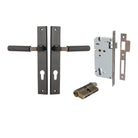 Pair of Iver Brunswick lever door handles on rectangular backplates, featuring a sleek, modern design in a polished finish.