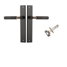 Pair of Iver Brunswick lever door handles on rectangular backplates, featuring a sleek, modern design in a polished finish.
