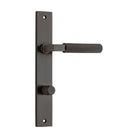 Pair of Iver Brunswick lever door handles on rectangular backplates, featuring a sleek, modern design for interior doors.