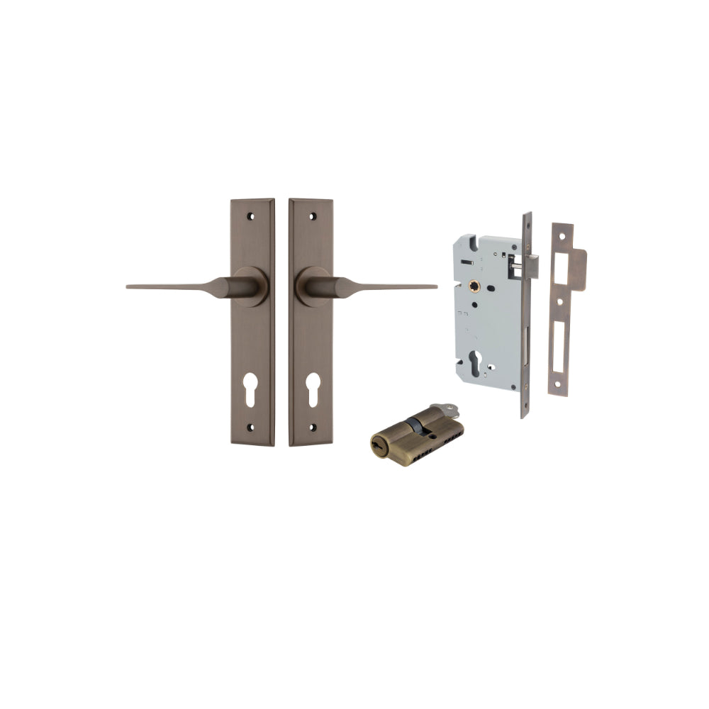 Door Lever Como Chamfered Euro Pair Signature Brass CTC85mm L119xP61mm BPH240xW50mm Mortice Lock Euro Signature Brass CTC85mm Backset 60mm, Euro Cylinder Dual Function 5 Pin Signature Brass 65mm KA4 in Signature Brass