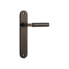 Pair of Iver Berlin lever door handles on oval backplates, showcasing sleek, modern design in a polished finish.